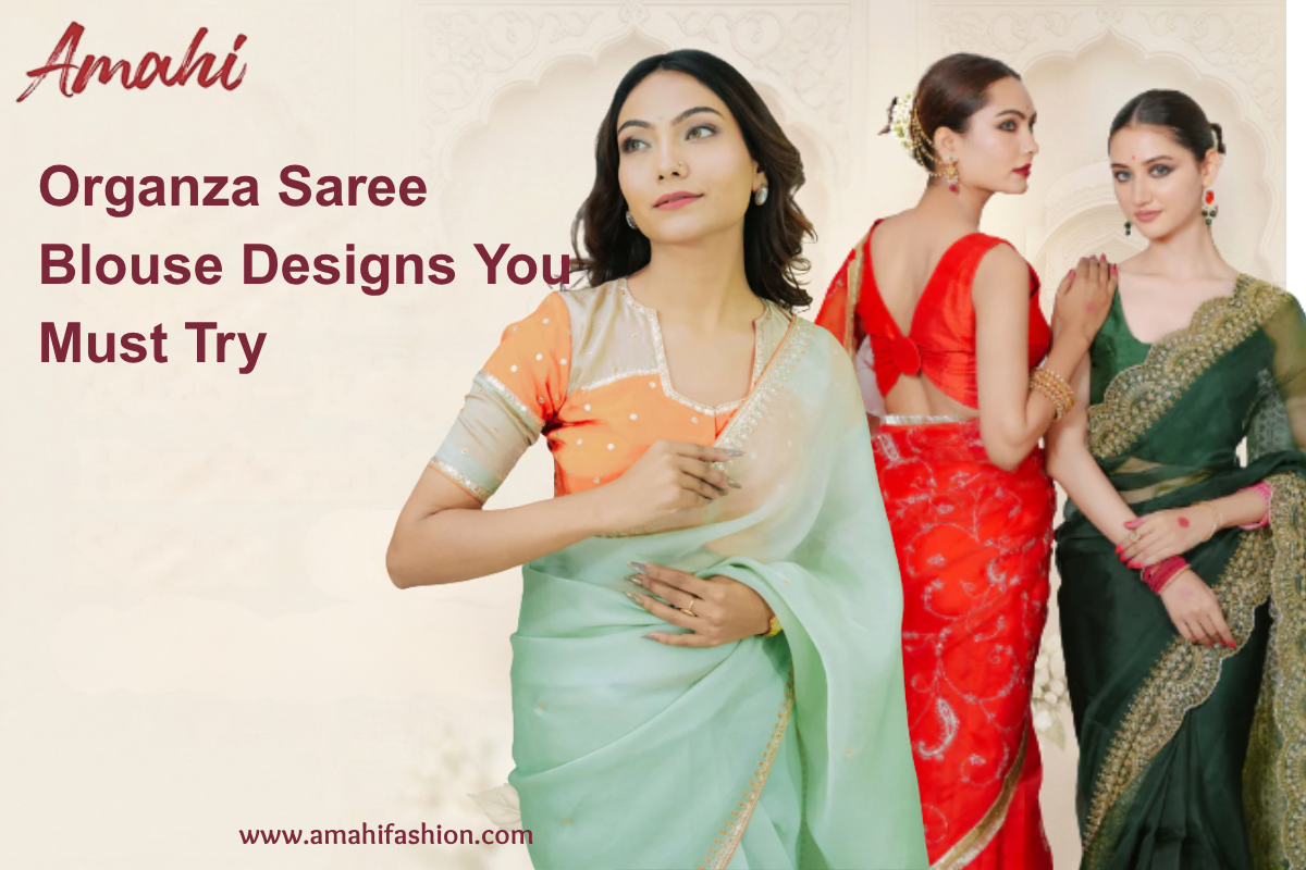 An Organza saree carries a light, airy elegance that adds effortless grace to every step. Its sheer texture and delicate shine create a look that is both timeless and beautifully refined.