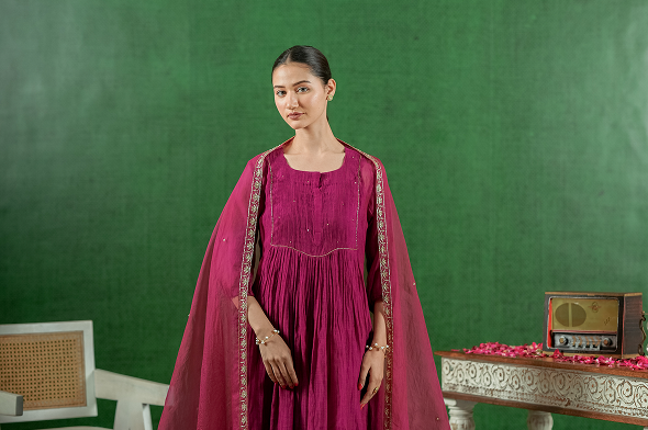 Pure Mul Chanderi Suit with Organza Dupatta | Partywear Suit