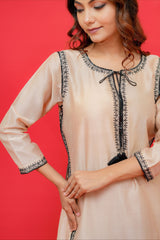 Pure chanderi silk kurtie with sharara set pure black hand  embroidery