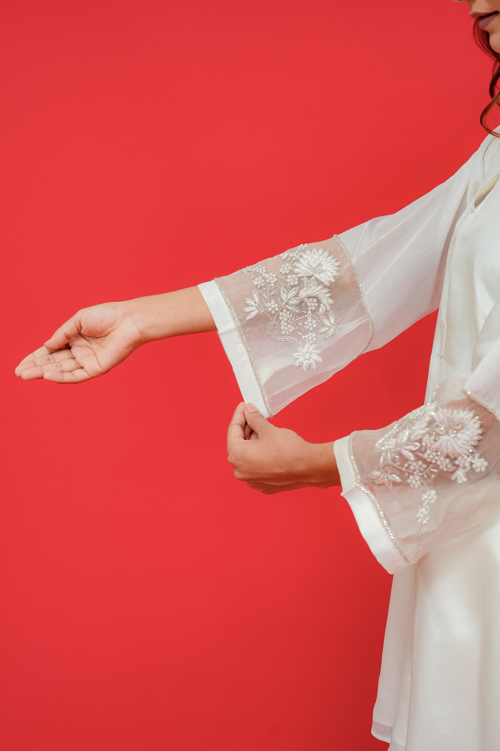 upada silk top n bottom sleeves with resham Dabka hand embroidery touch or organza