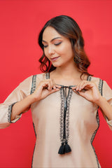 Pure chanderi silk kurtie with sharara set pure black hand  embroidery