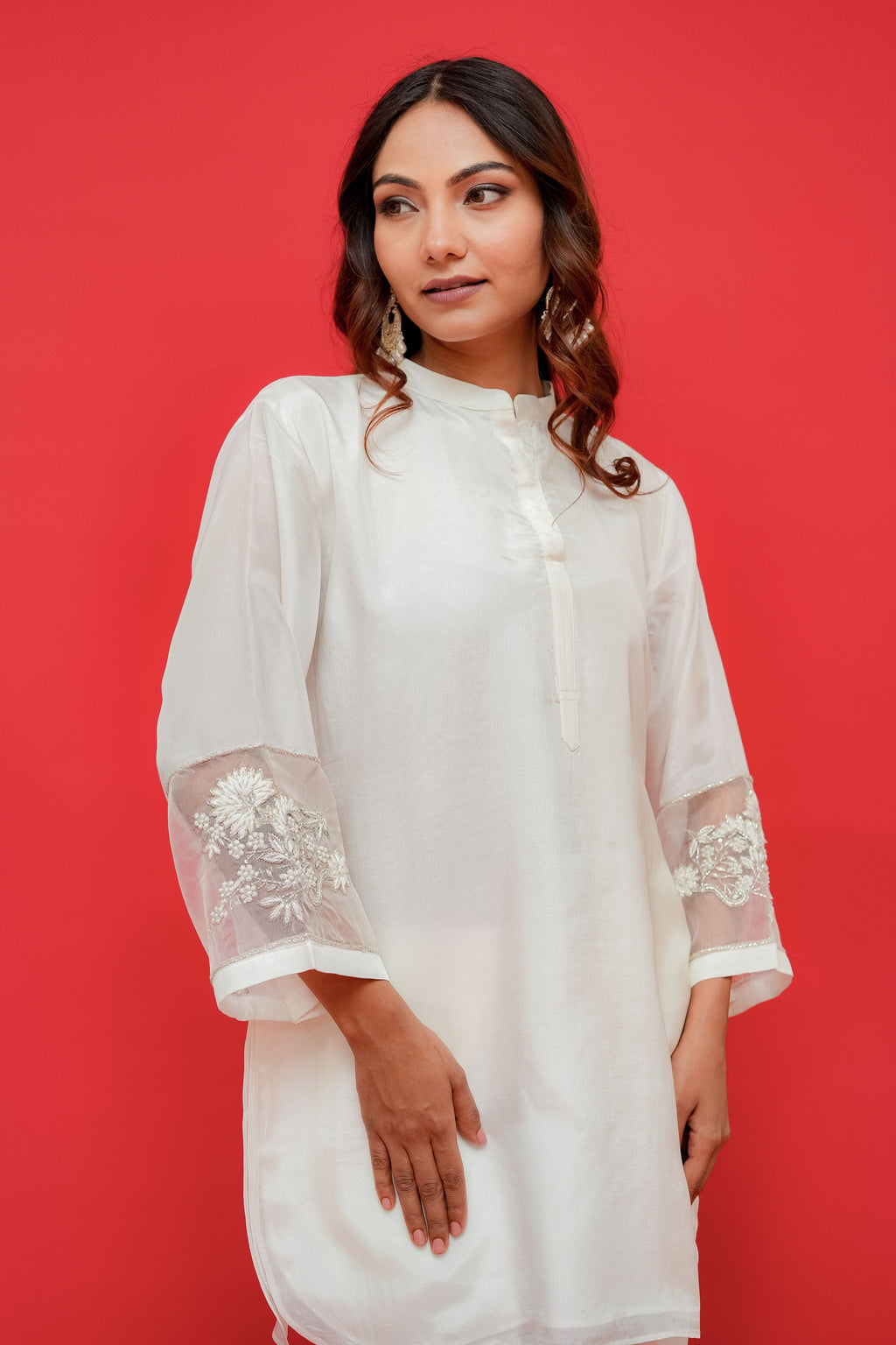 upada silk top n bottom sleeves with resham Dabka hand embroidery touch or organza