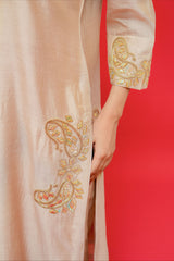 Pure chinia silk kurtie pant set with kacha gotta pati hand Embrodiray highlight with Dabka work