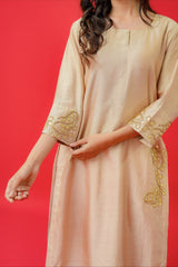 Pure chinia silk kurtie pant set with kacha gotta pati hand Embrodiray highlight with Dabka work