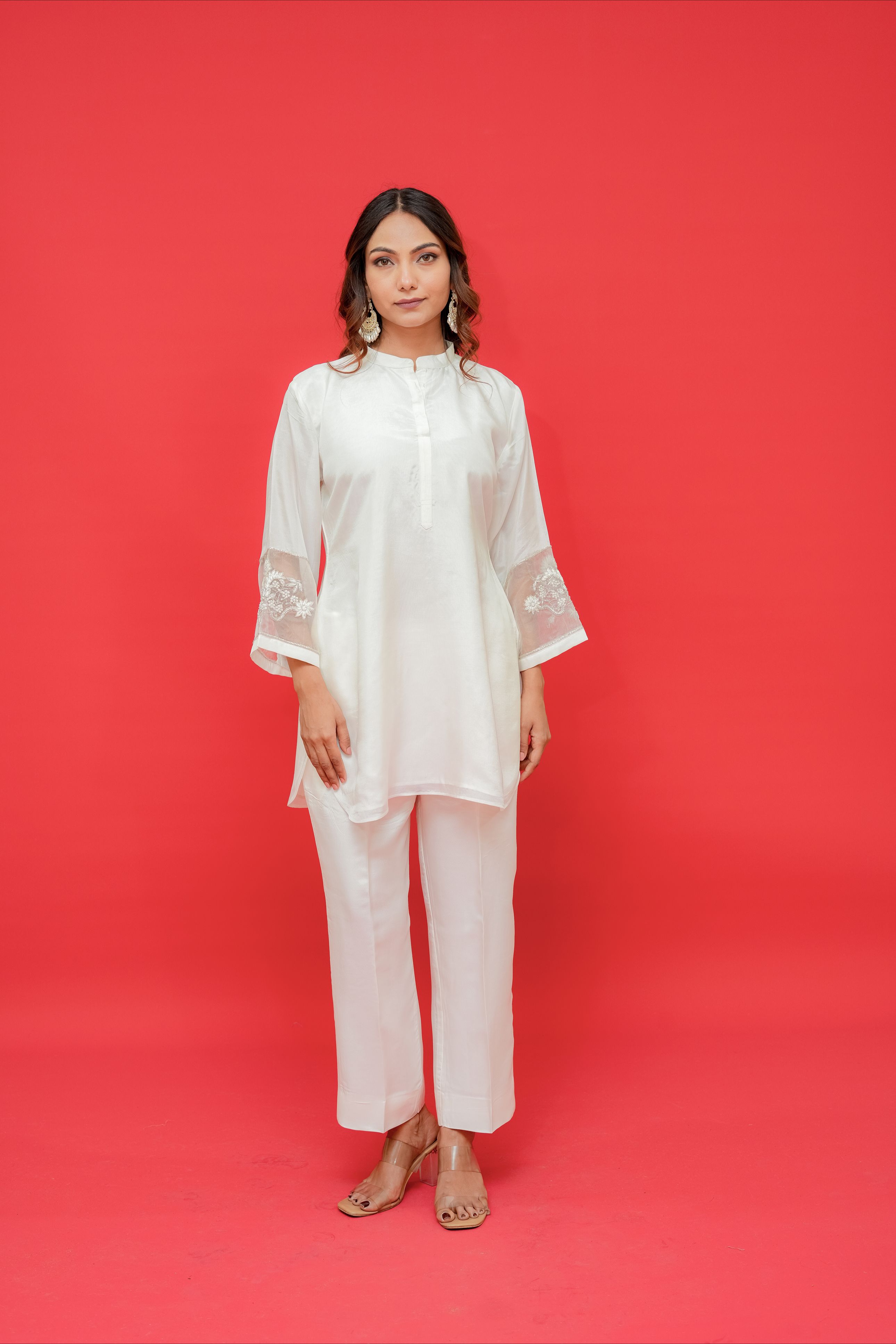 upada silk top n bottom sleeves with resham Dabka hand embroidery touch or organza