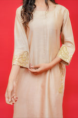 Pure chinia silk kurtie pant set with kacha gotta pati hand Embrodiray highlight with Dabka work