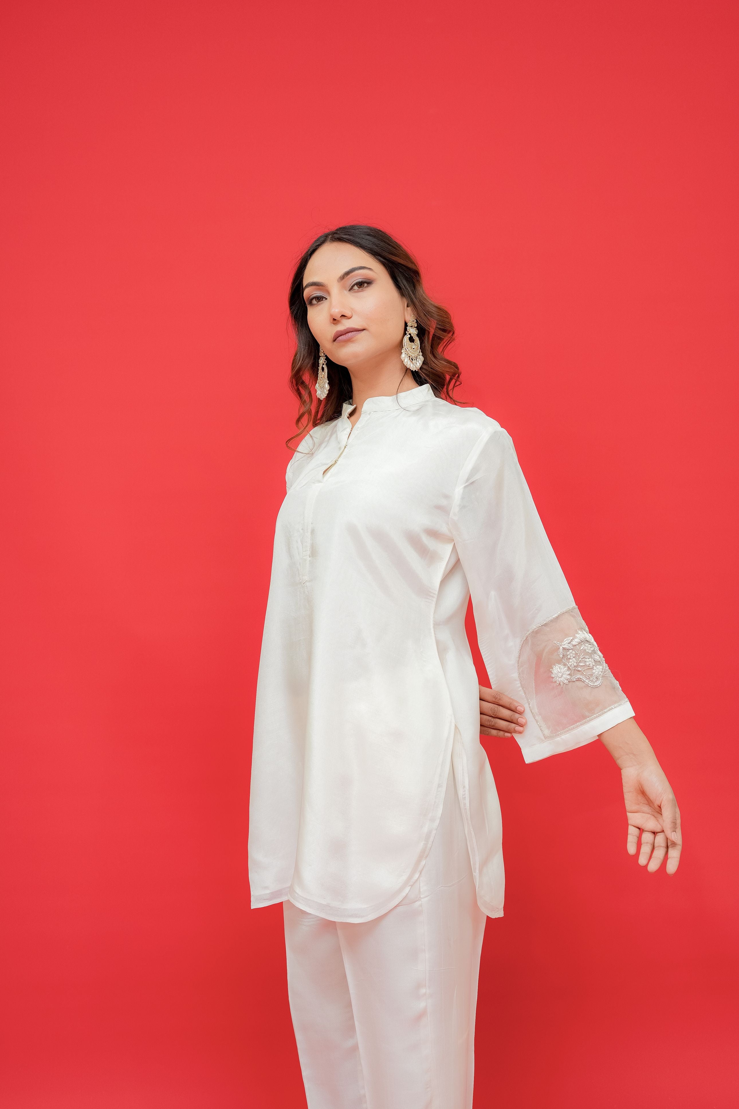 upada silk top n bottom sleeves with resham Dabka hand embroidery touch or organza