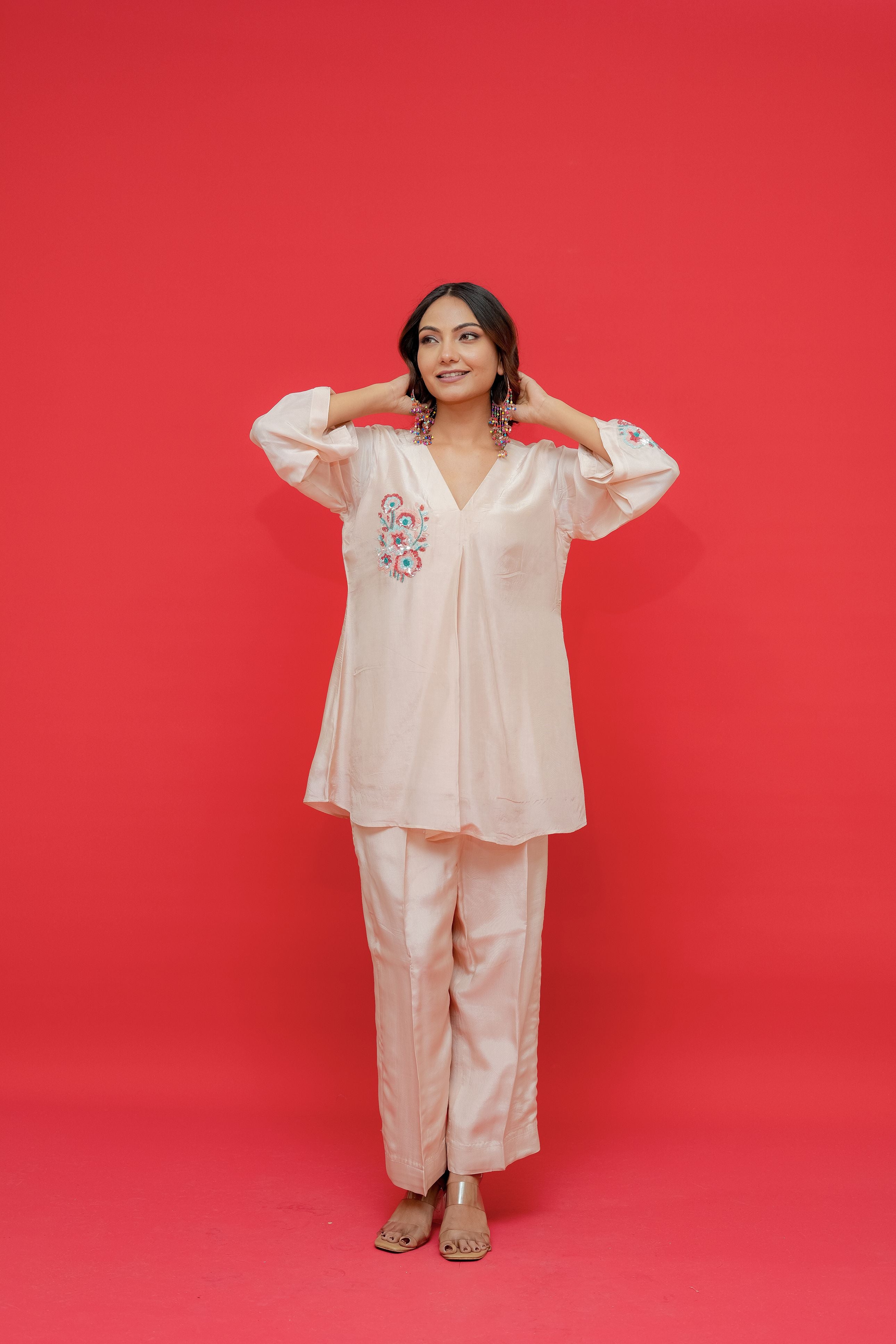 Opada silk top and bottom  Work sequence hand Embrodiray