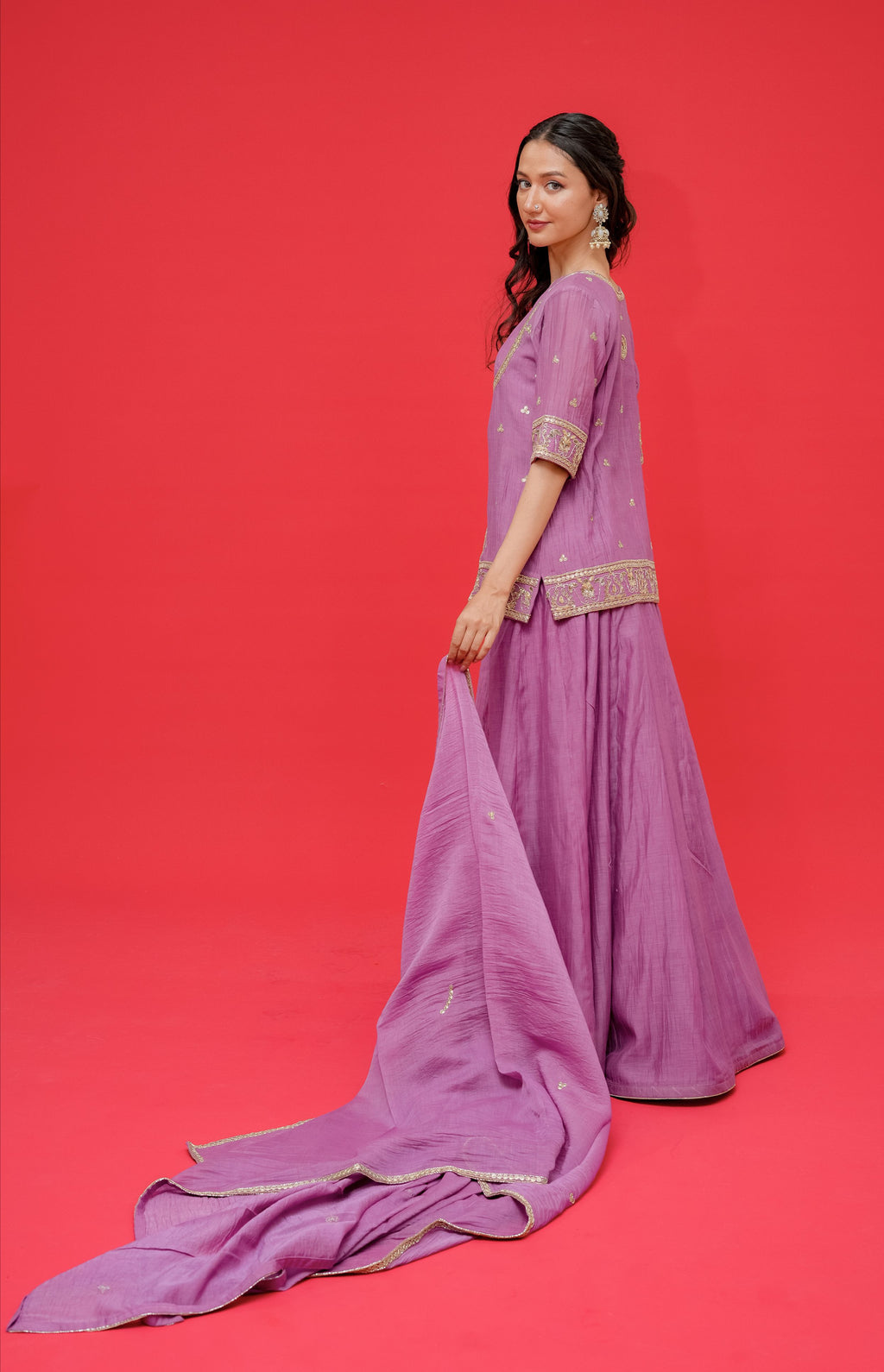Pure mul chanderi with  Hand Embrodiray  Choli pattern  Duppta