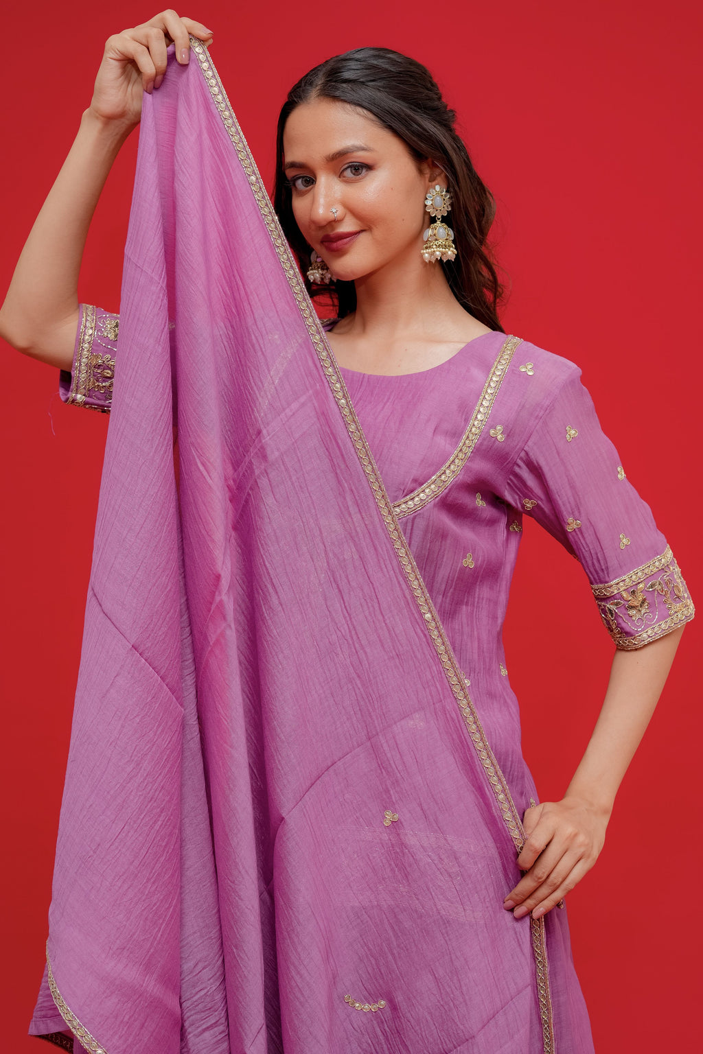 Pure mul chanderi with  Hand Embrodiray  Choli pattern  Duppta