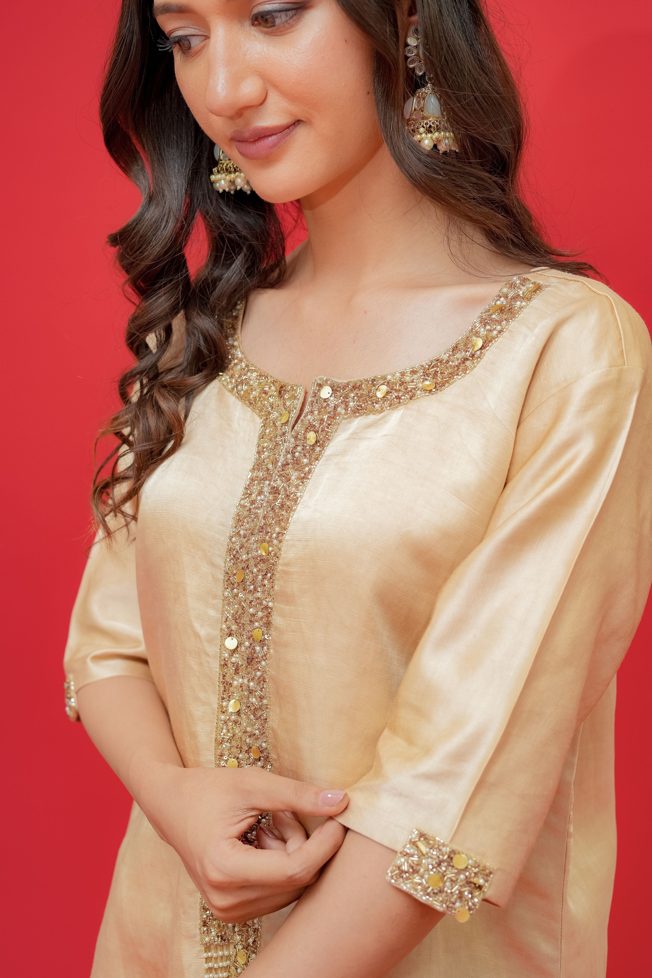 Lielien satin  Sequence hand  embroidery