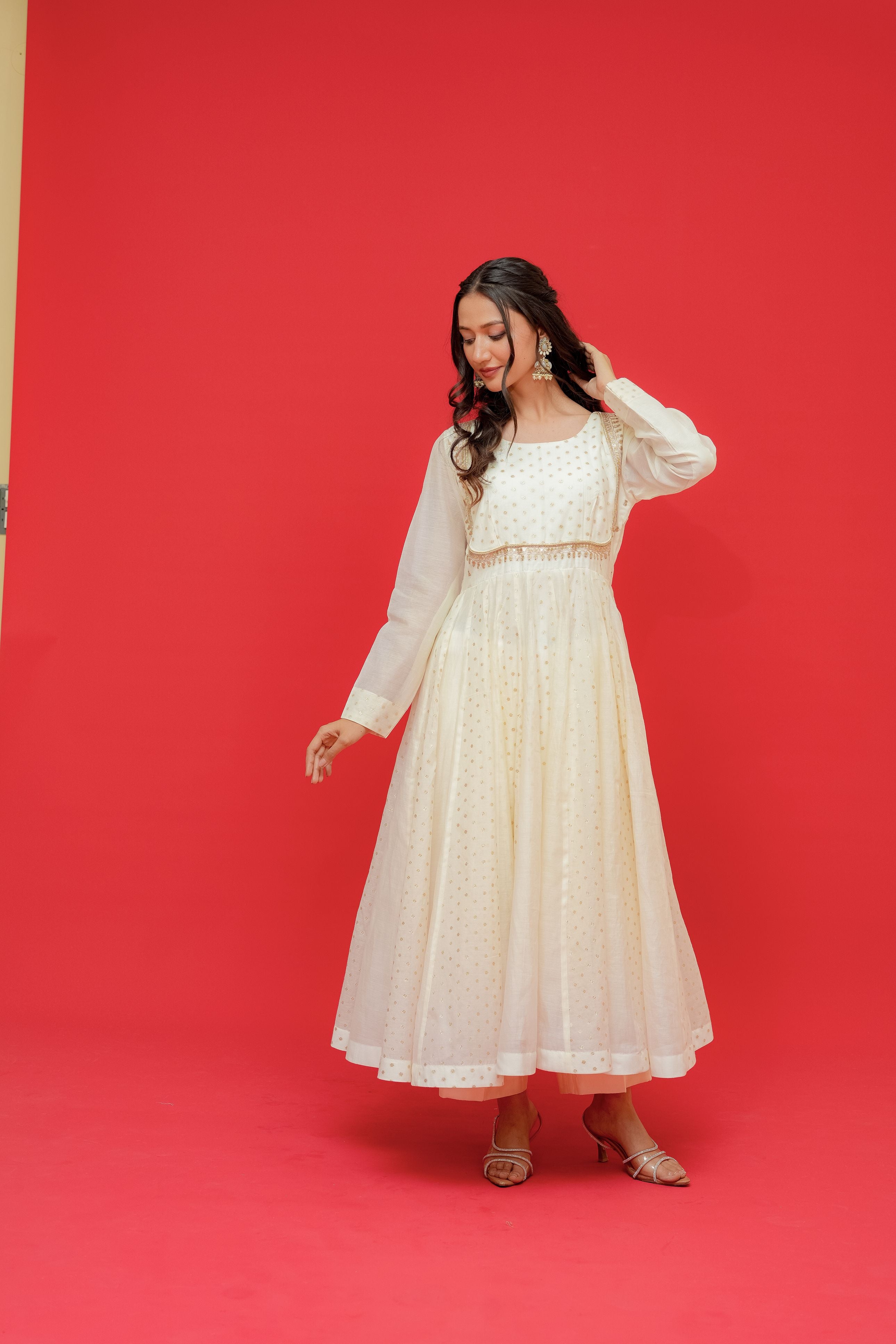 Anar kali  Pure mul chanderi  With hand embroidery