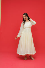 Anar kali  Pure mul chanderi  With hand embroidery