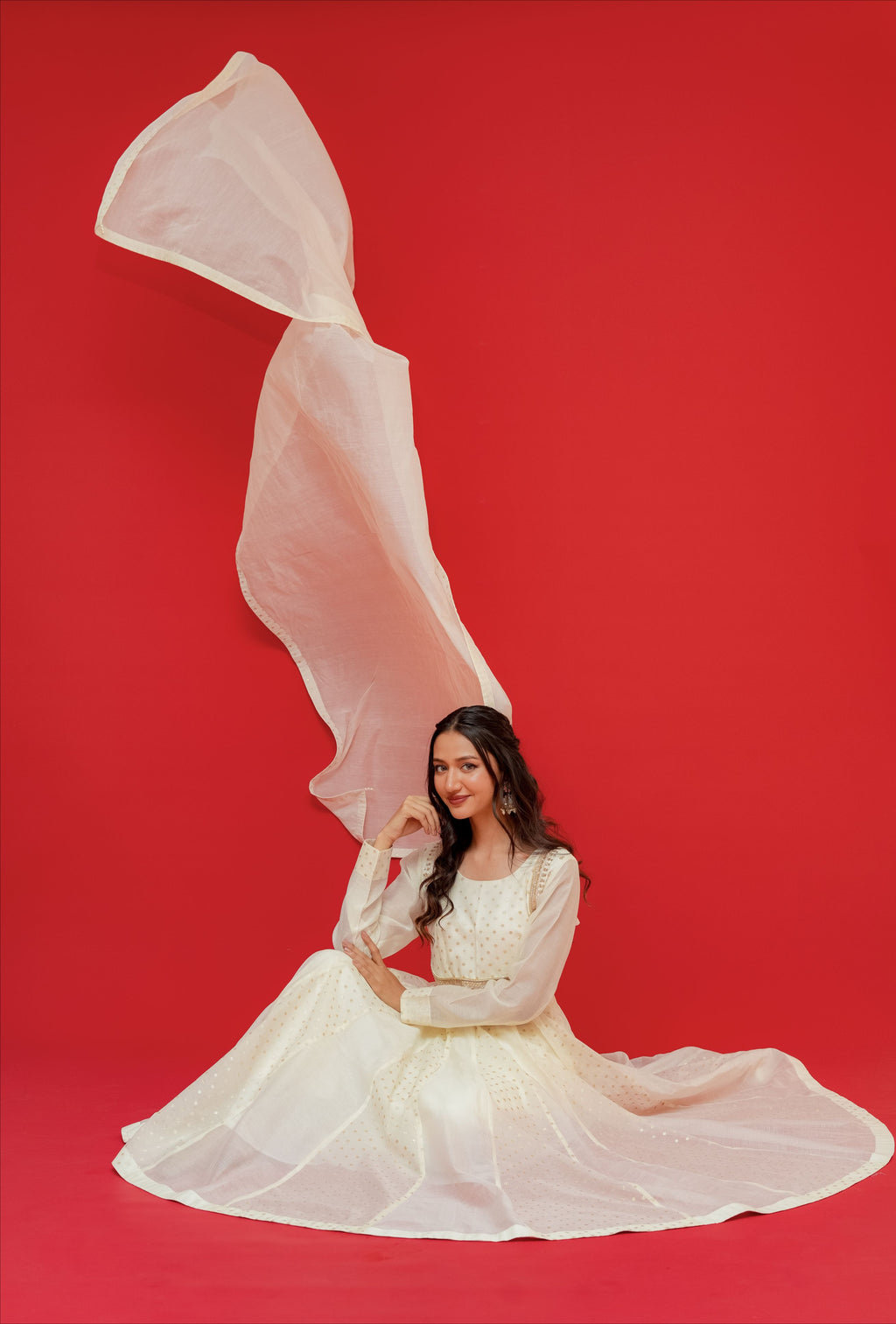 Anar kali  Pure mul chanderi  With hand embroidery