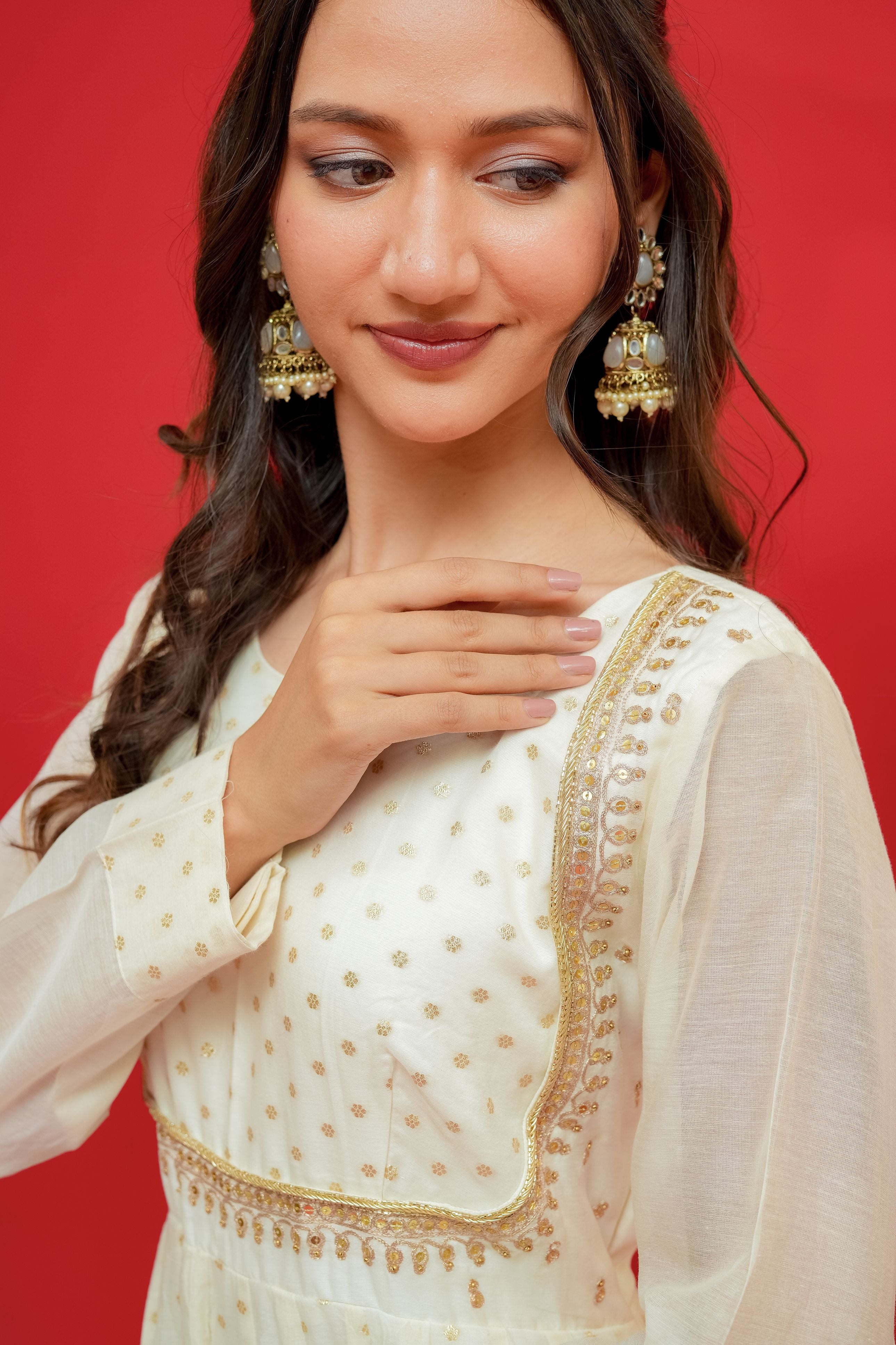 Anar kali  Pure mul chanderi  With hand embroidery