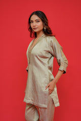 Pure Linen satin with hand  embroidery