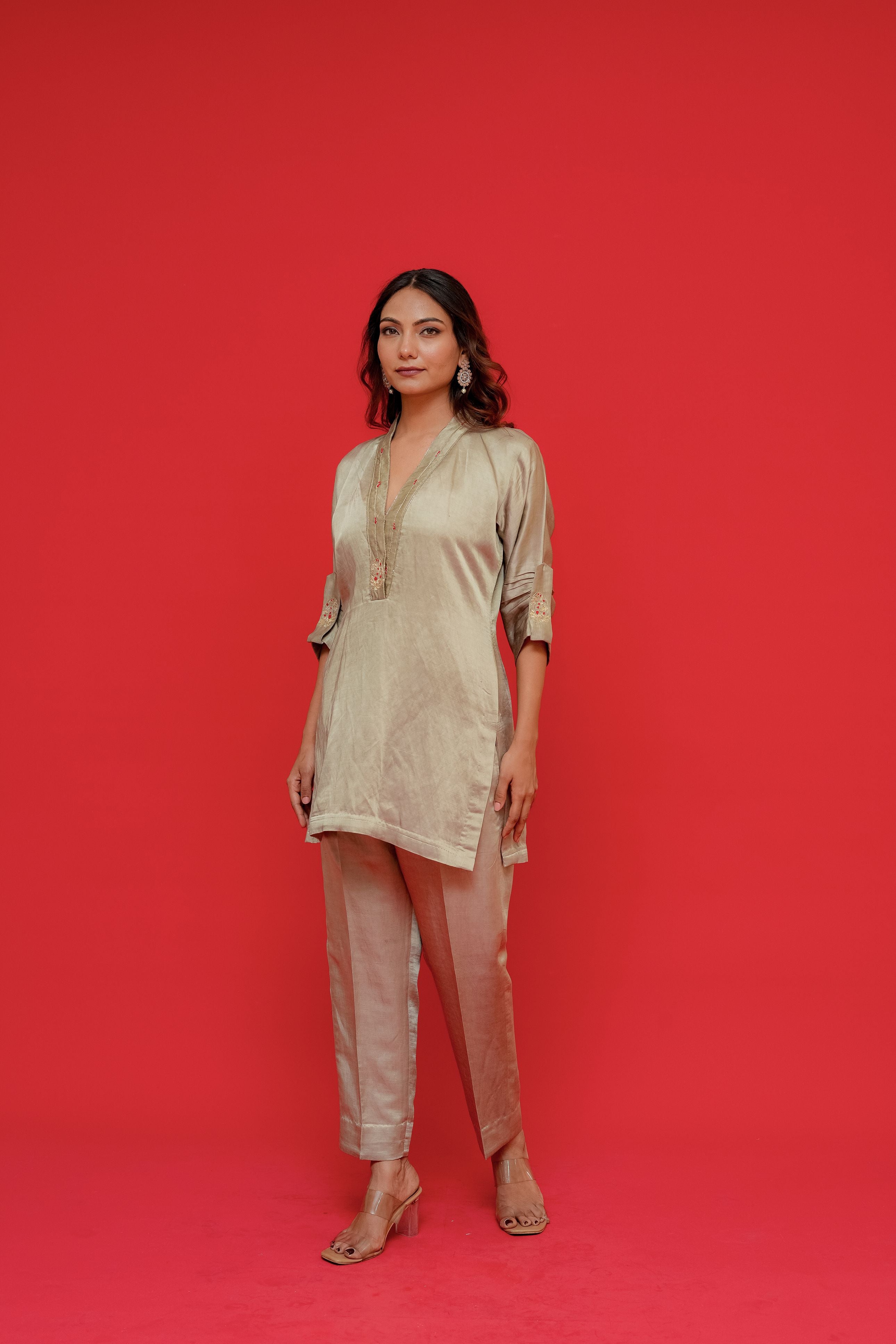 Pure Linen satin with hand  embroidery