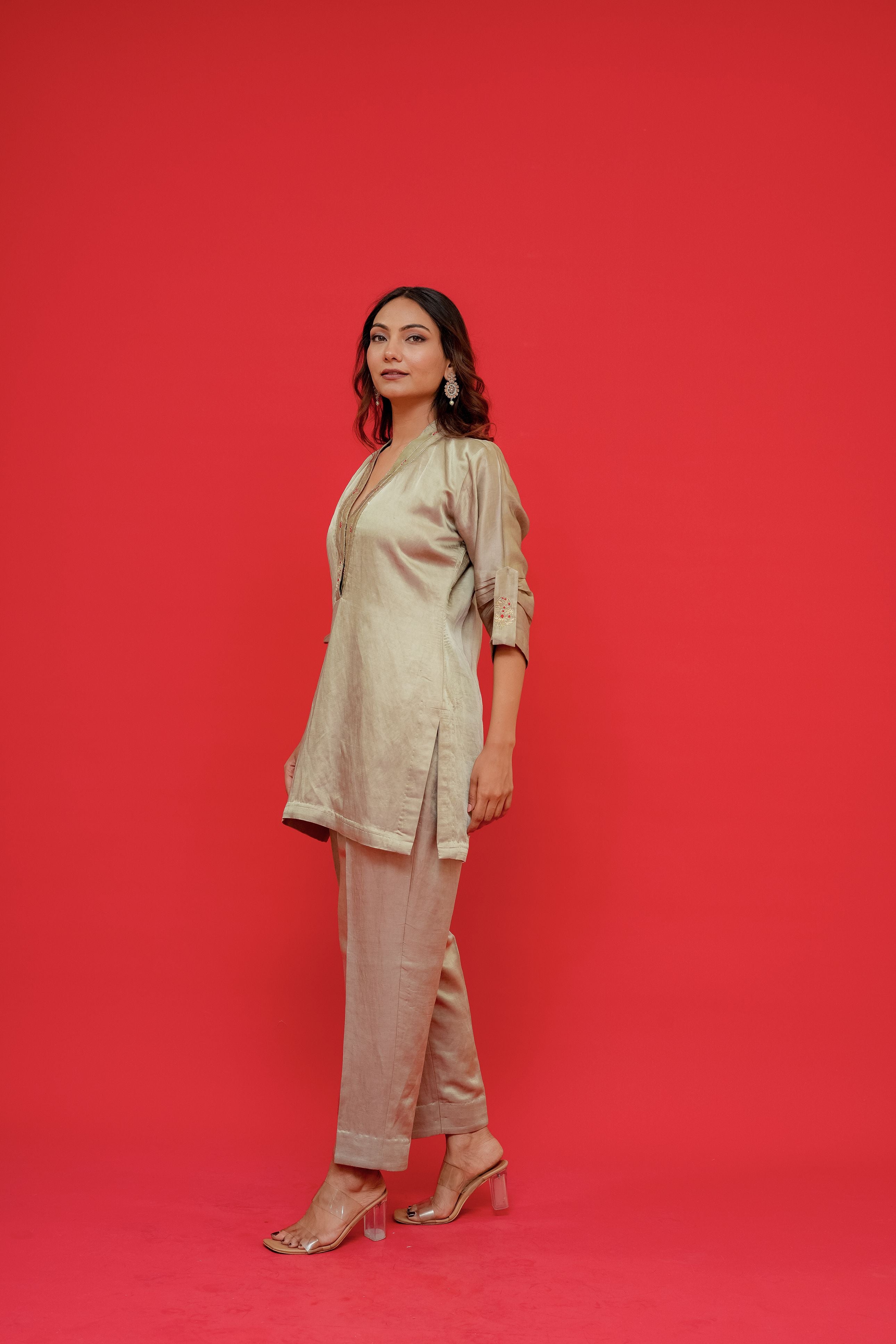 Pure Linen satin with hand  embroidery