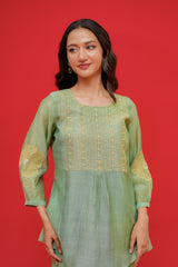 Pure mul chanderi top n bottom hand Embroidery