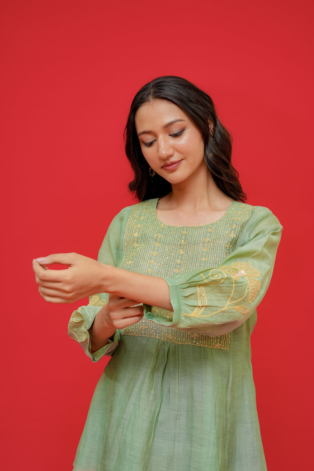 Pure mul chanderi top n bottom hand Embroidery