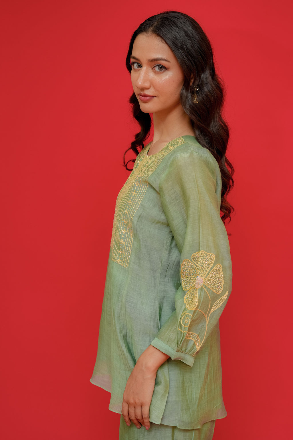 Pure mul chanderi top n bottom hand Embroidery