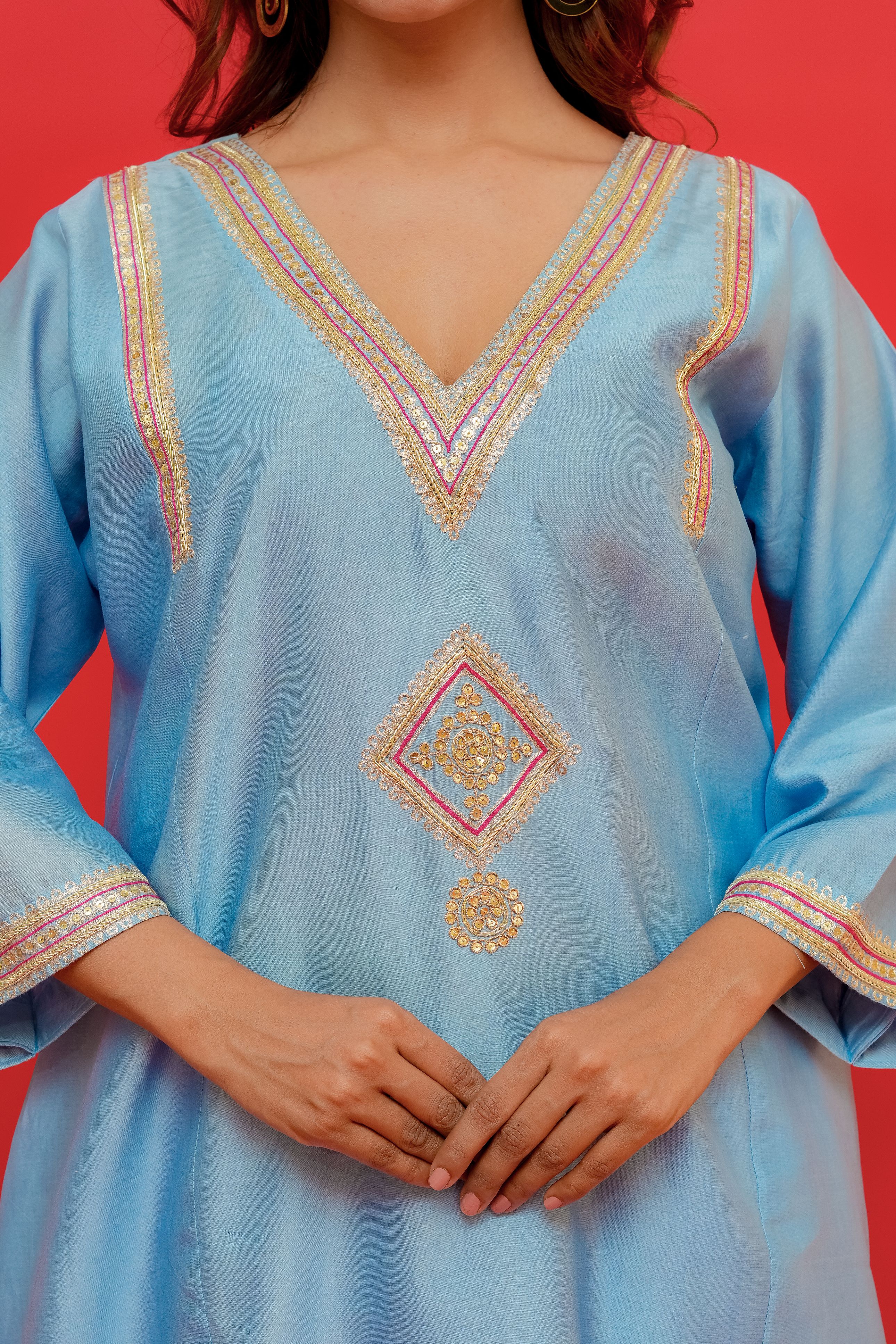 Pure silk  Chanderi Pure hand Embroidery marori work