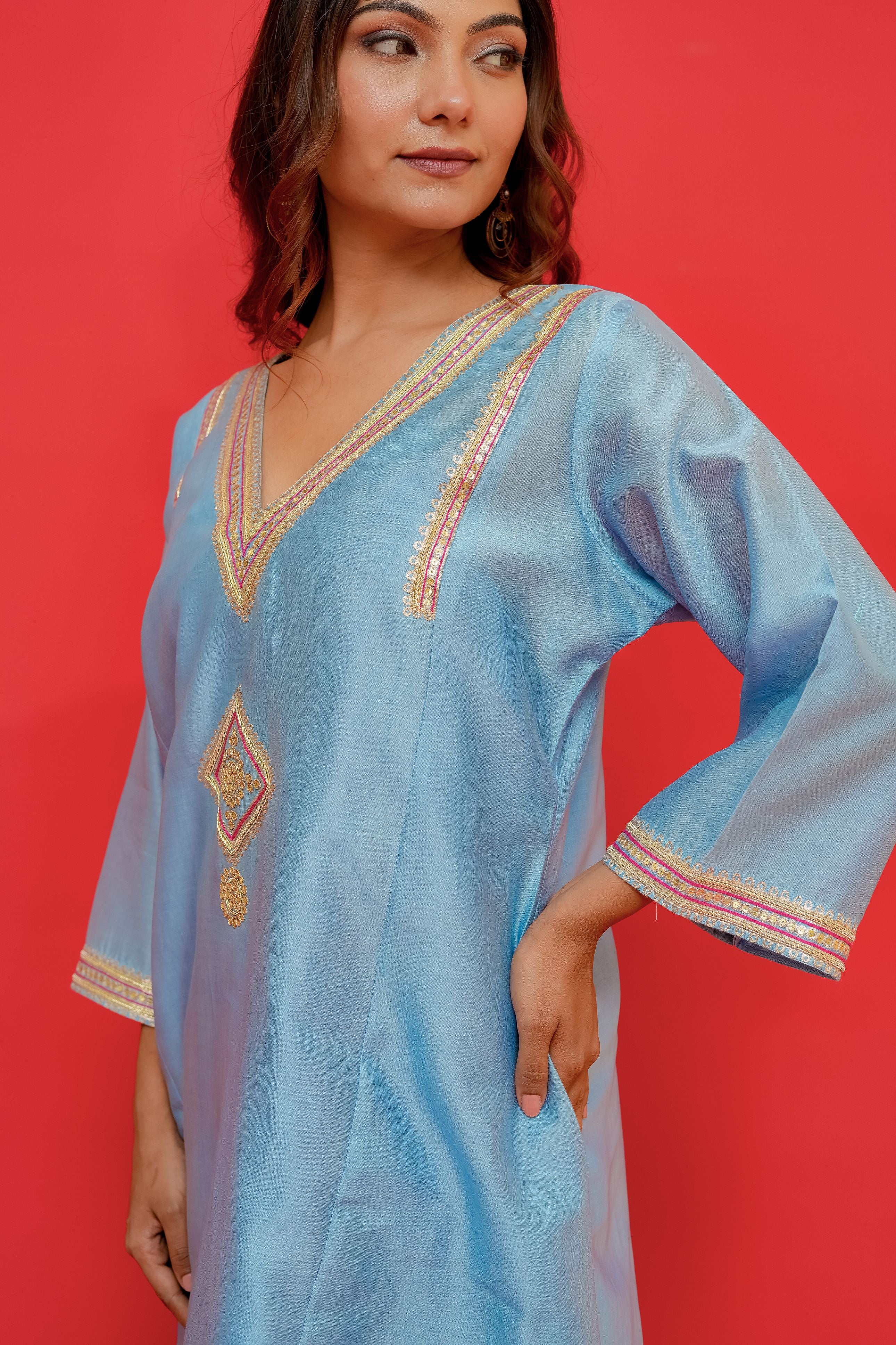 Pure silk  Chanderi Pure hand Embroidery marori work