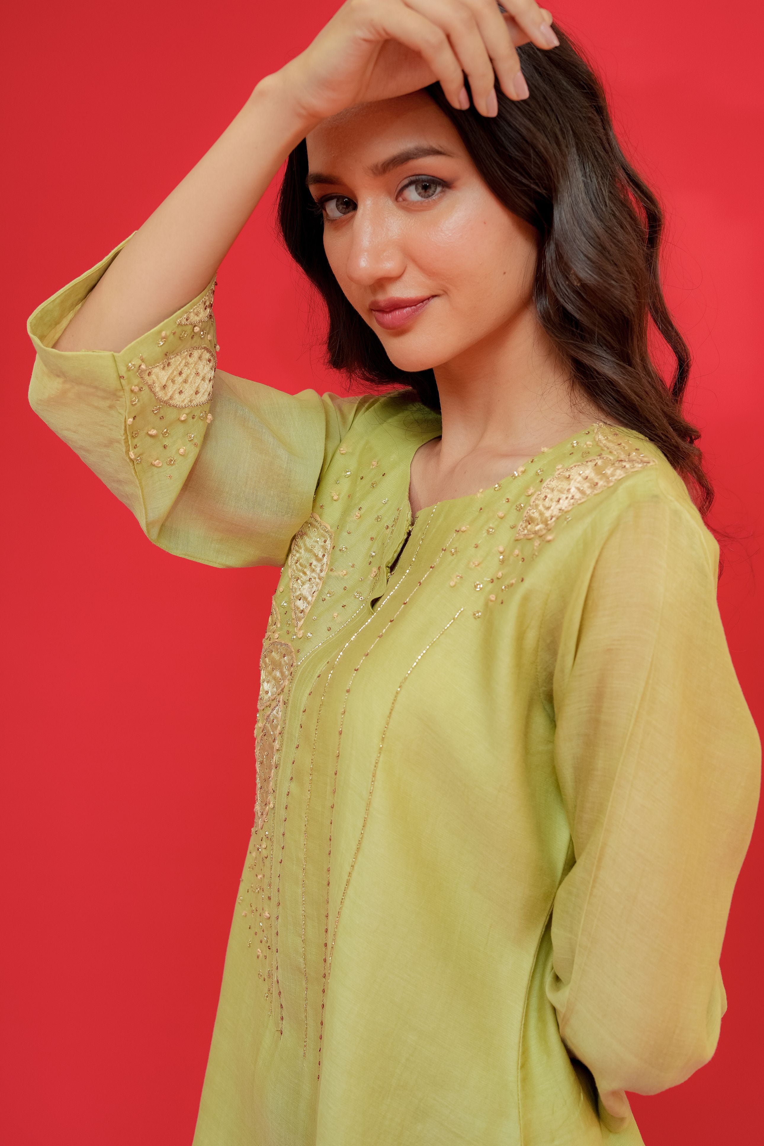 Mul  Chanderi with patch work hand  Embroidery