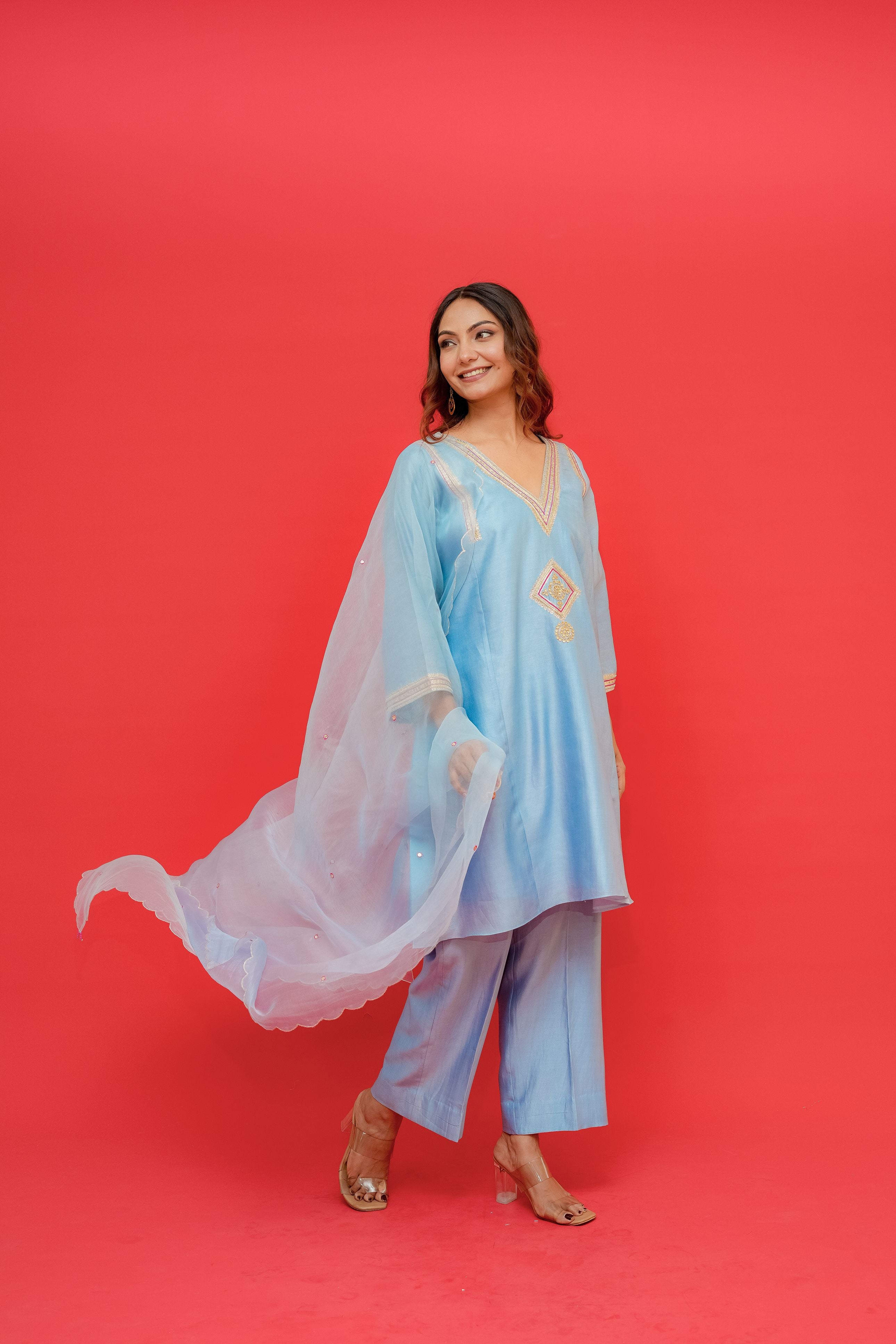 Pure silk  Chanderi Pure hand Embroidery marori work