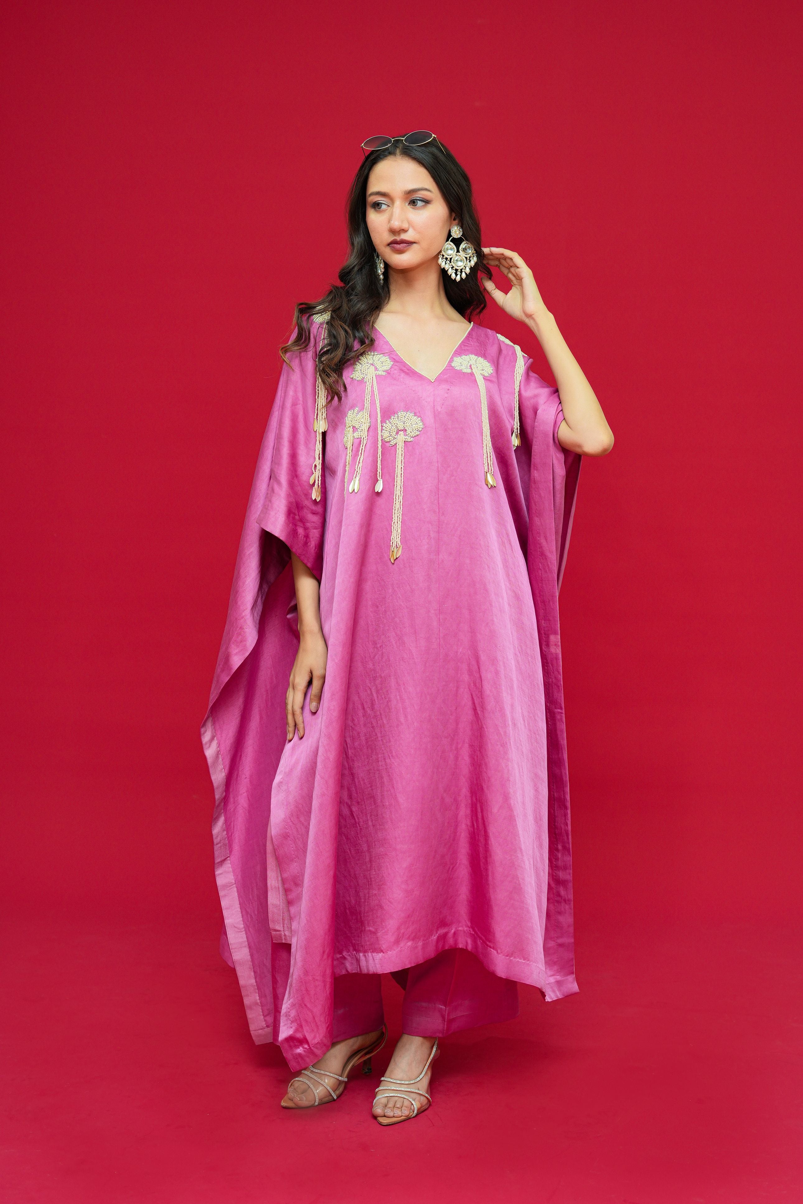 Linen Satin Pure pearl hand   embroidery