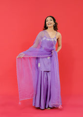 Silk sharara set with pure organza dupatta Complete hand Embroidery