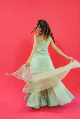 Chanderi silk kurta garara set with Orgnza Dupatta pure hand Embroidery kardana or sequence