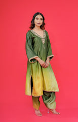Nyasa silk long Kurti with Farsi salwar pearl or Dabka Hand Embrodery