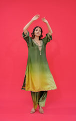 Nyasa silk long Kurti with Farsi salwar pearl or Dabka Hand Embrodery