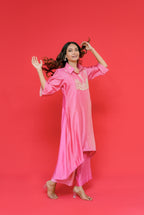 Pure bhagalpuri silk kurti plazo set with resham hand Embroidery highlight with sequence or dabka work
