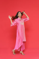 Pure bhagalpuri silk kurti plazo set with resham hand Embroidery highlight with sequence or dabka work