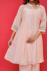 Mul chanderi kurti or plazo set pure thread Embroidery statement sleeves
