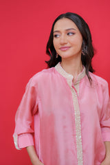 upada silk kurti bottom tissue golden lining neck highlight with kardhana hand Embroidery