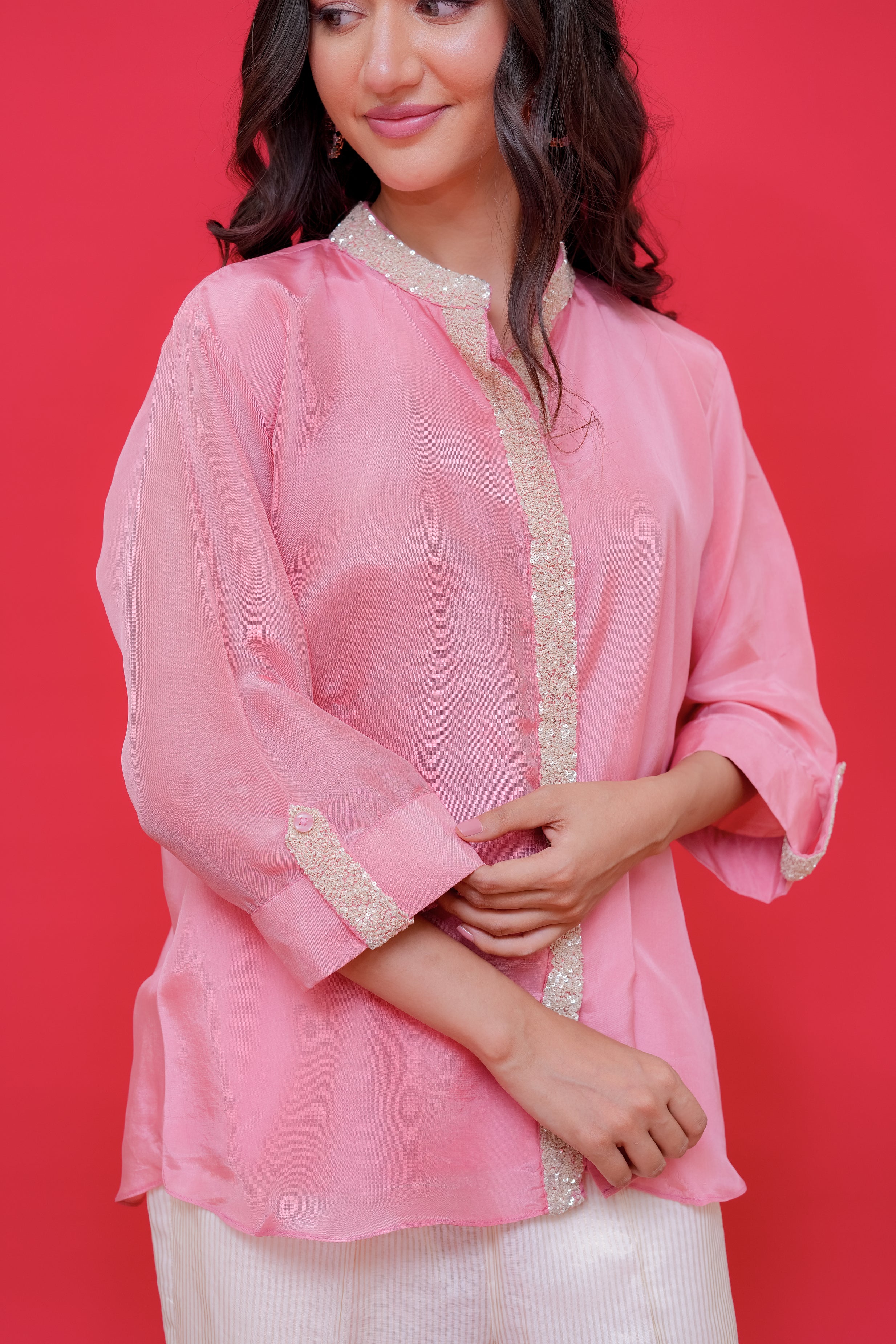 upada silk kurti bottom tissue golden lining neck highlight with kardhana hand Embroidery