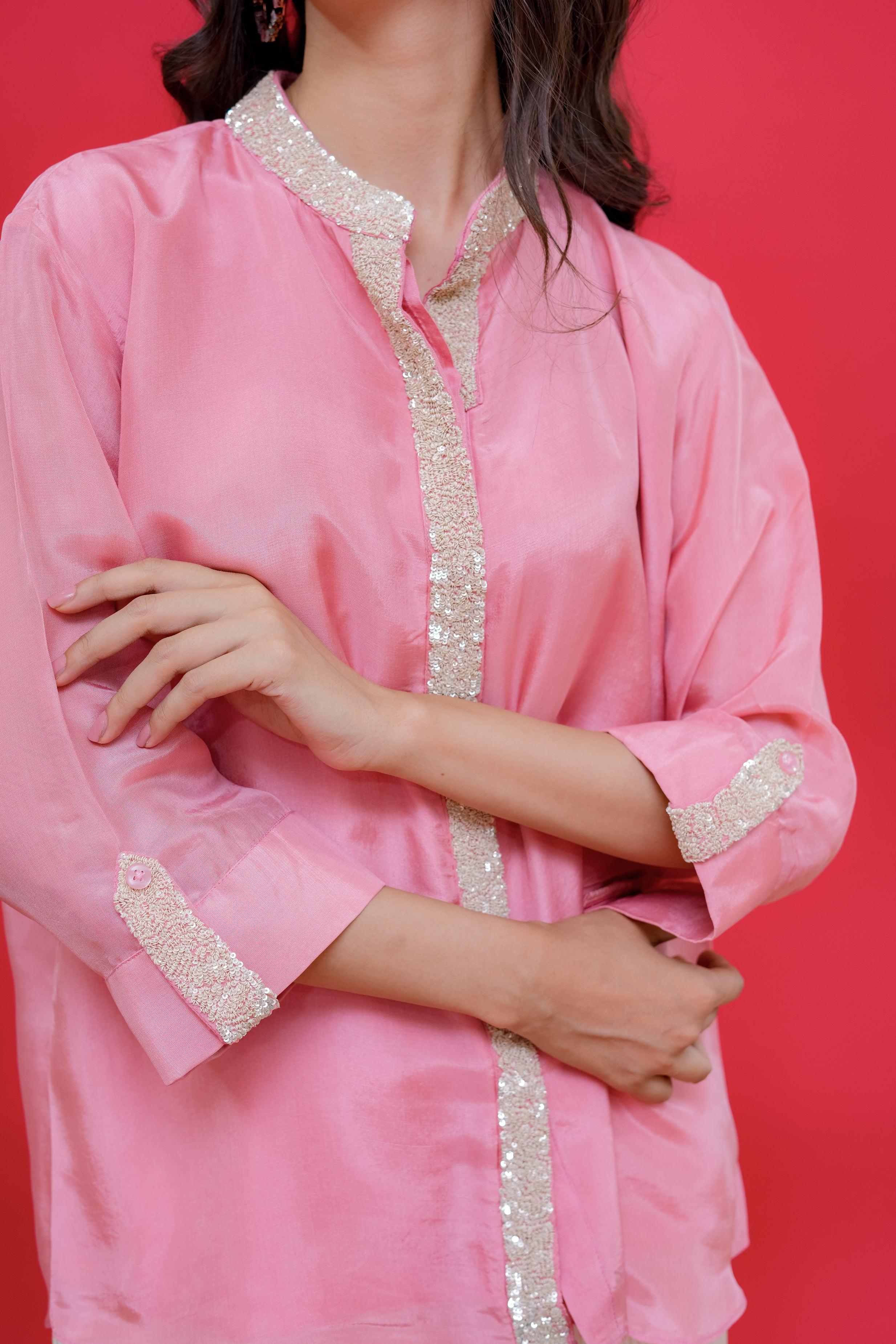 upada silk kurti bottom tissue golden lining neck highlight with kardhana hand Embroidery