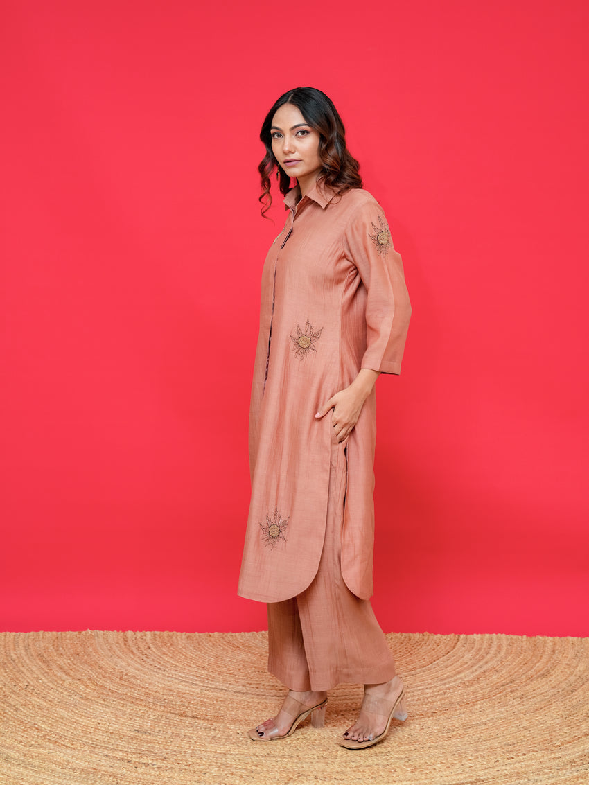 Pure mul chanderi top n bottom work thread & chid hand Embroidery