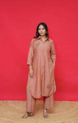 Pure mul chanderi top n bottom work thread & chid hand Embroidery