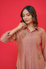 Pure mul chanderi top n bottom work thread & chid hand Embroidery