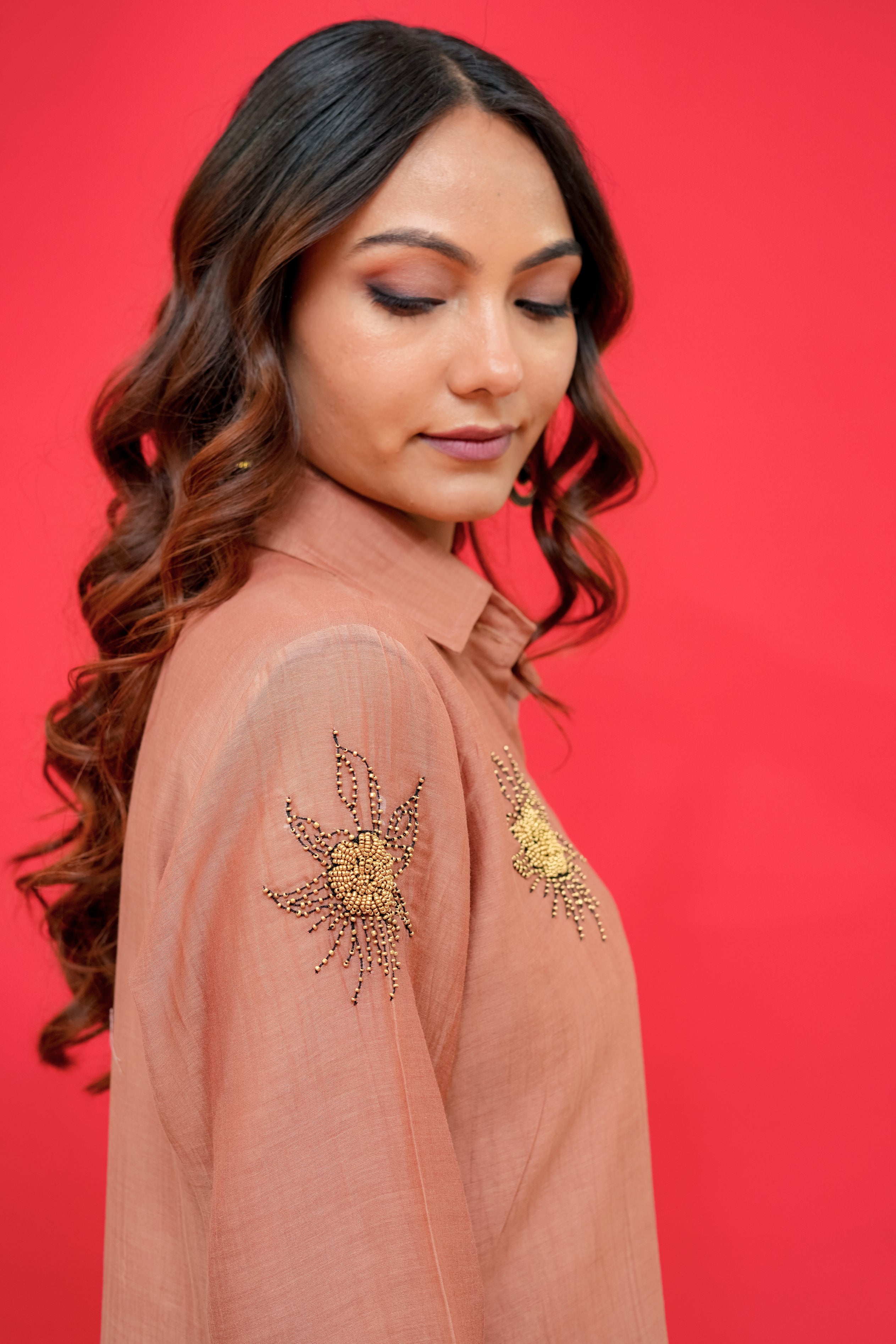 Pure mul chanderi top n bottom work thread & chid hand Embroidery