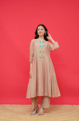 Pure mul chanderi kurti or bottom with anchor thread hand embroidery