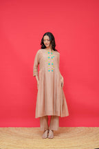 Pure mul chanderi kurti or bottom with anchor thread hand embroidery