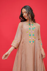 Pure mul chanderi kurti or bottom with anchor thread hand embroidery