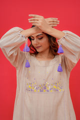 Pure mul chanderi kali short kurti with Najmin salwar with hand Embroidery