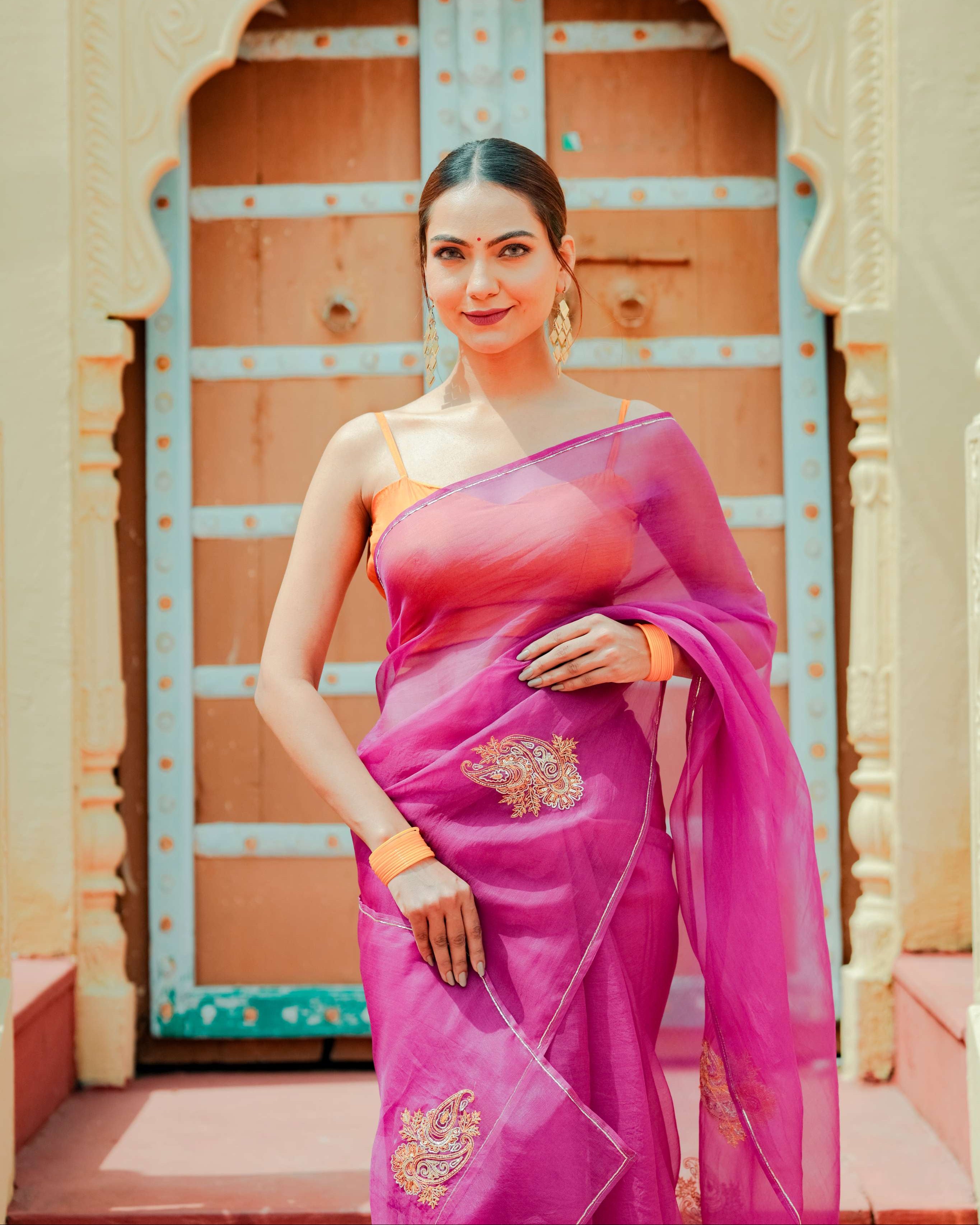 Organza Noor Hand-Embroidered Saree Set