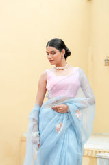 Pure orgnza saree with sequence motifs with hand Embrodiray velvet blouse